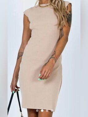 Lioness Sleeveless Midi Bodycon Dress - Beige